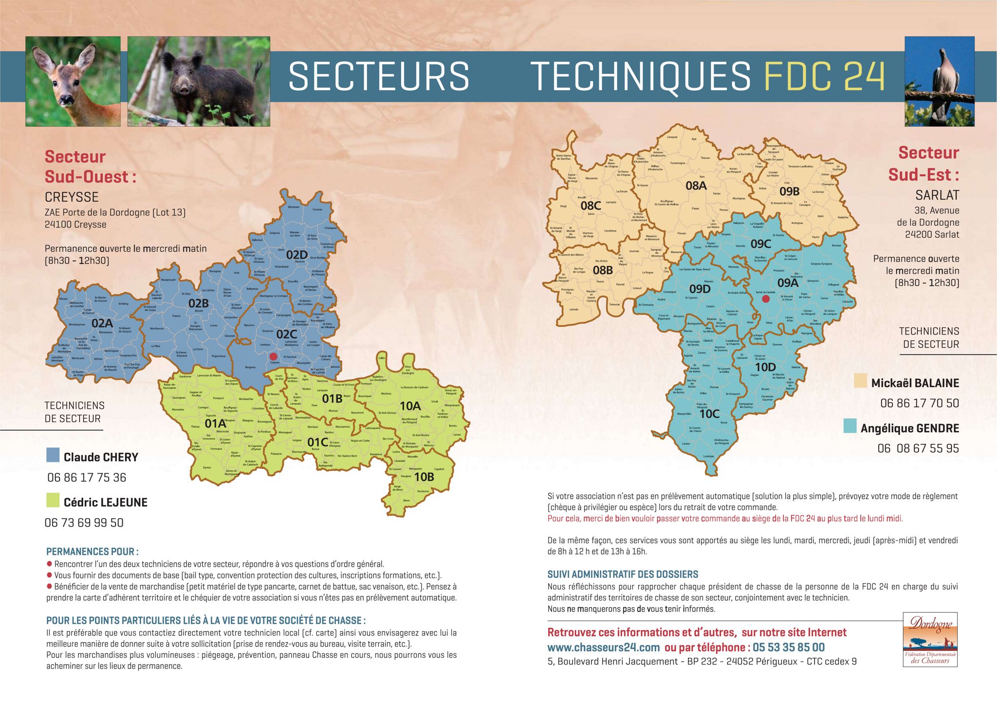 Carte de répartition des secteurs techniques FDC24