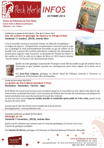Pech Merle Infos Octobre 2014